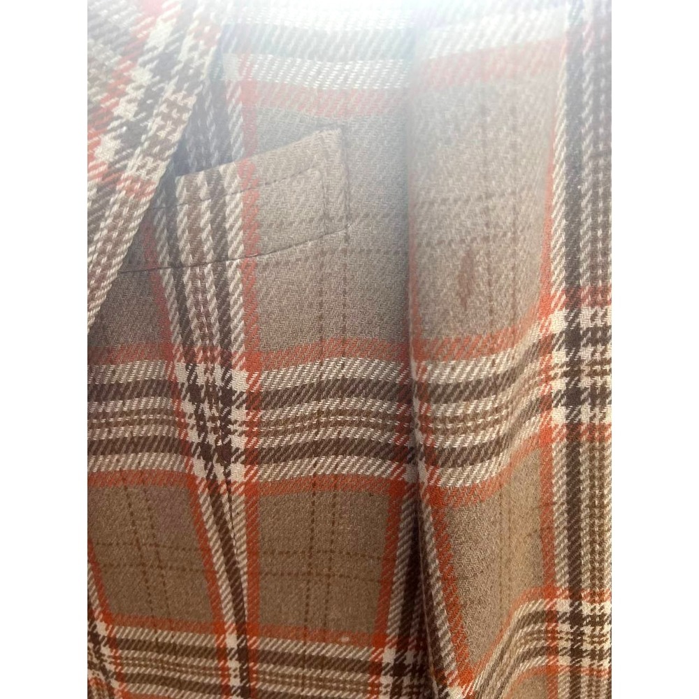 Vintage Jacques Heim Paris Plaid Wool Blazer Brown Orange Check 70s France - Picture 5 of 6